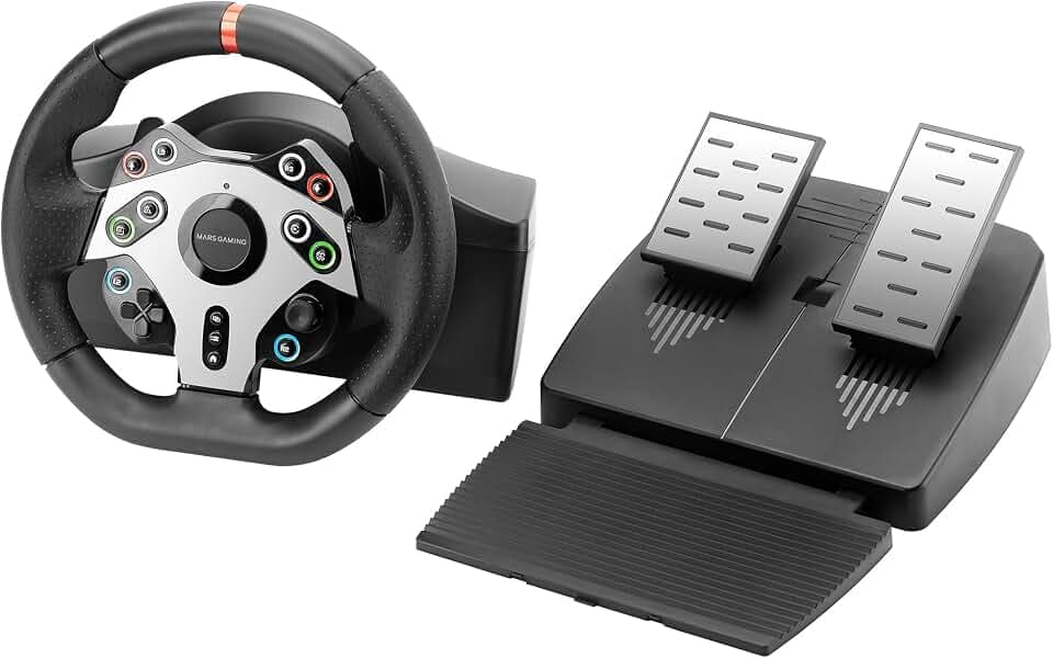 Mars Gaming MWH-RSXTWO Gaming-Lenkrad DriveSense Zero Dead Zone Drehung 270°, 13 Tasten & Joystick, Zwei Paddles, D-Pad, XL-Pedalset, PC|PS3|PS4|Xbox One|Xbox Series X-S|Switch|Switch 2, Schwarz
