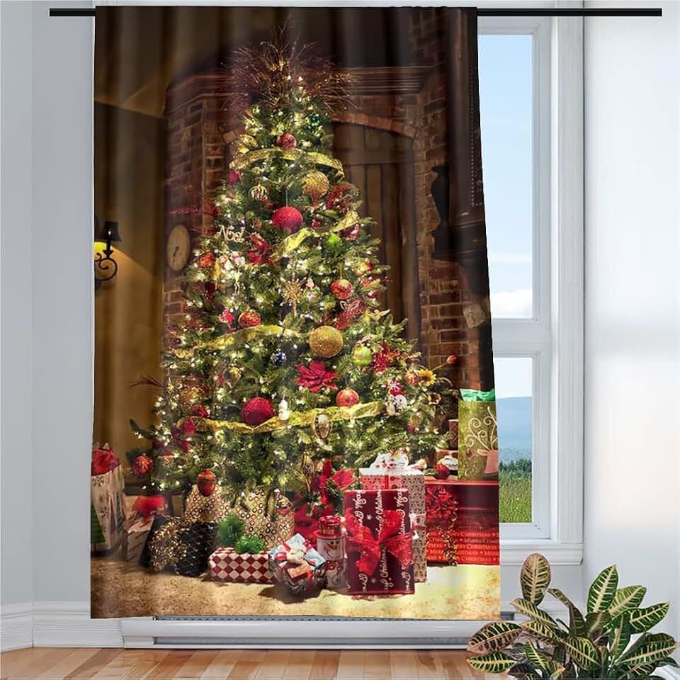 Vorhänge Gardinen für Wohnzimmer Schlafzimmer 1 Stück Schön Geschmückter Weihnachtsbaum 135x175cm W/H