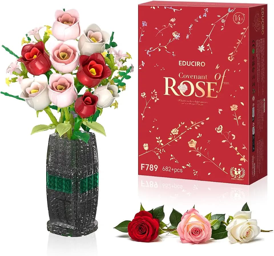 Under the Baubles Rosen Blumenstrauß Bausatz mit Vase, Botanicals Kollektion Set für Erwachsene, Künstliche Blumen als Zimmer-Deko Basteln, Kreatives Geschenke für Partner, Freundin