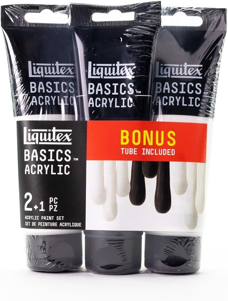 Liquitex Basics Acrylic Paint Set, 3 x 118ml (4-oz.) Tube Paint Set, Two White & One Black