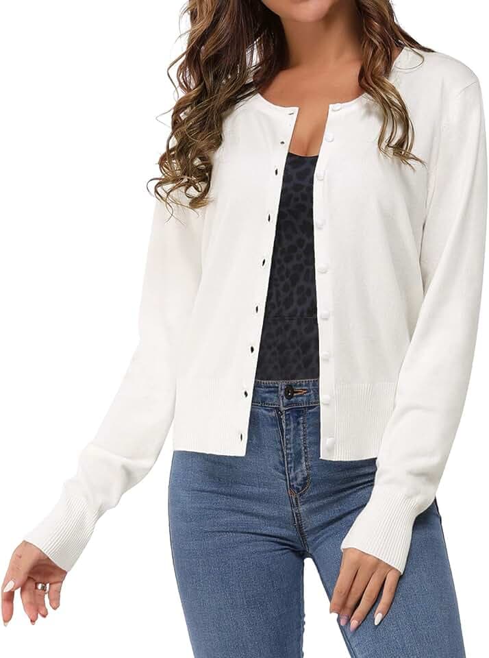 Newshows Women's Lightweight Button Down Cardigan Long Sleeve Casual Crew Neck Soft Knit Cardigans Sweater Tops