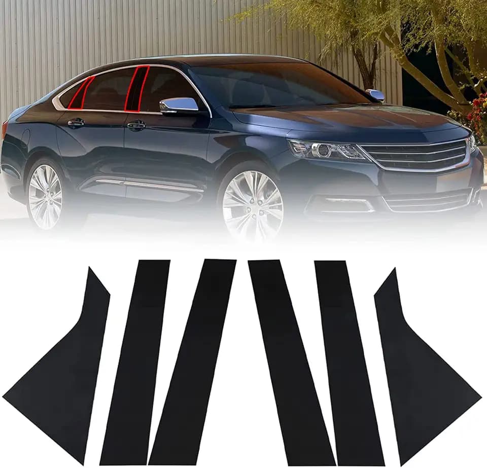 FZJDSD Glossy Black 6pcs Pillar Posts Door Window Trim Compatible with Chevy Impala 2014 2015 2016 2017 2018 2019 2020