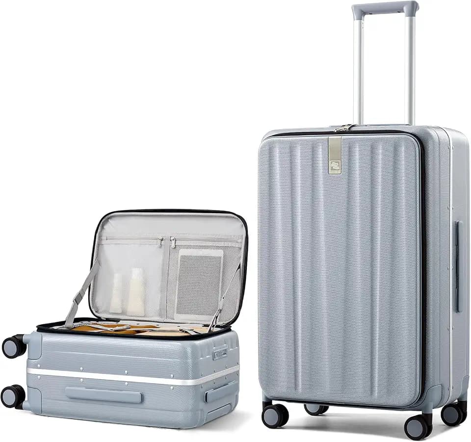 Hanke 26 Inch Large Checked Luggage PC Hard Shell Luggage Top Opening Travel Luggage Suitcases with Wheels for Woman Men.(Grey)