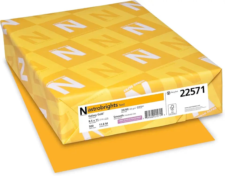 Neenah Astrobrights Premium Color Paper, 24 lb, 8.5 x 11 Inches, 500 Sheets, Galaxy Gold (22571)