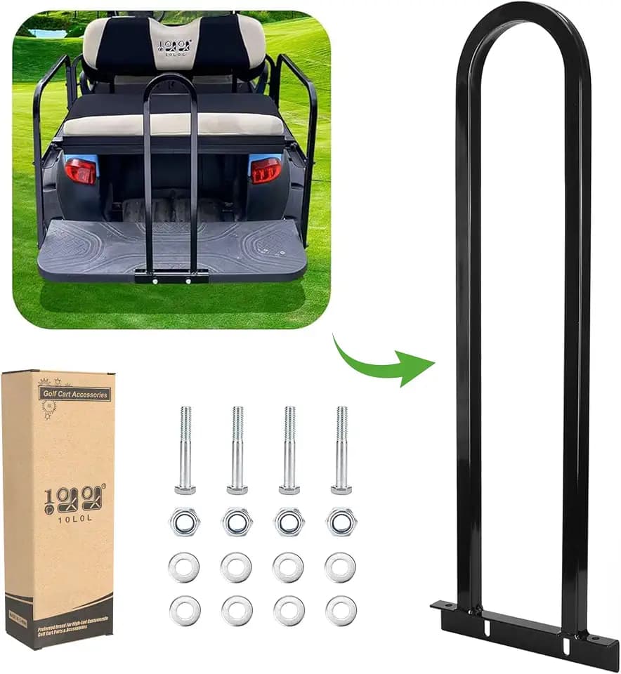 10L0L Golf Cart Rear Seat Safety Grab Bar Hand Rail Heavy Duty Metal Rear Safety Handle for EZGO TXT, RXV, Club Car, Black Powder Coated