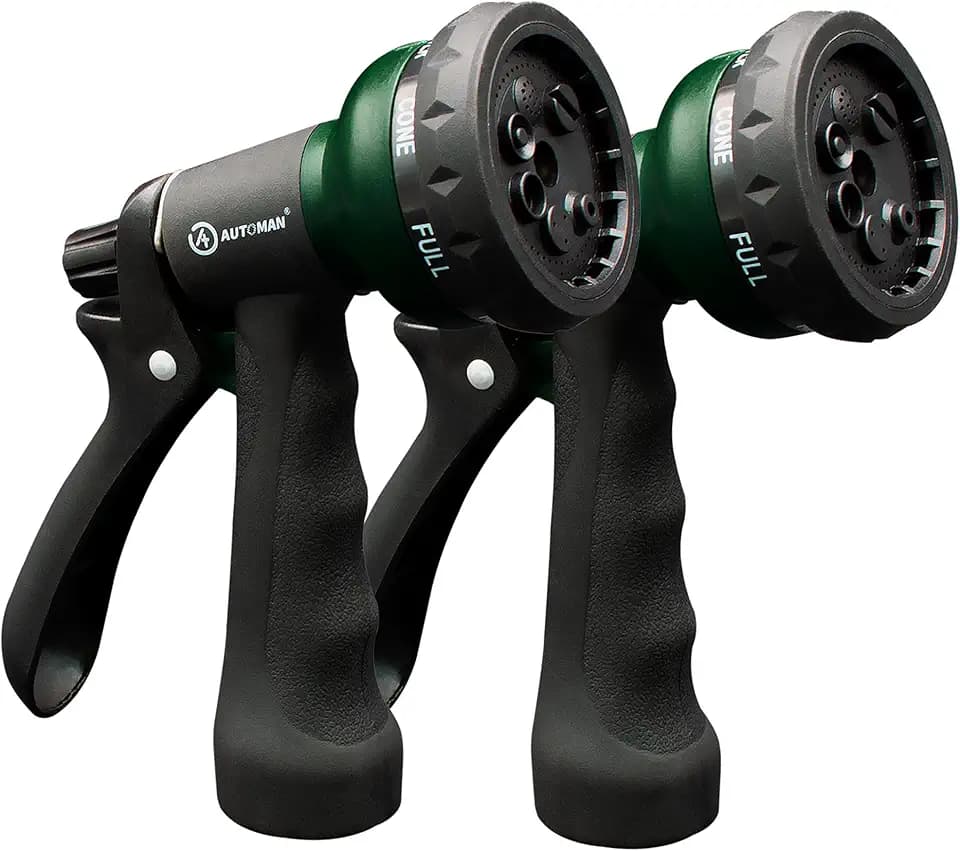 AUTOMAN Garden Hose Nozzle 2PK, ABS Water Spray Nozzle with 7 Adjustable Patterns, Slip Resistant for Watering Plants, Lawn, Garden, Washing Cars, Cleaning, Showering Pets & Outdoor Fun