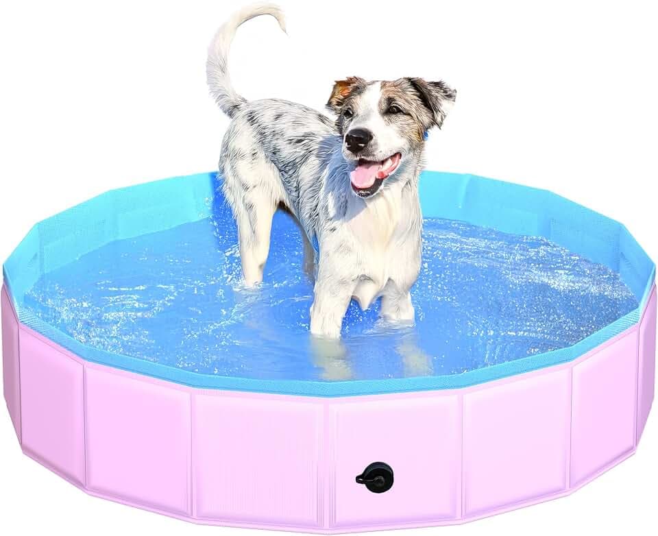CACSPS 2025 Updated Foldable Dog Pool, 39.5" x 12" Kiddie Pool with Hard Plastic, Non-Slip Dog Bath Tub for Outdoor Backyard, Collapsible Dog Swimming Pool for Kids Dogs Pets (Pink)