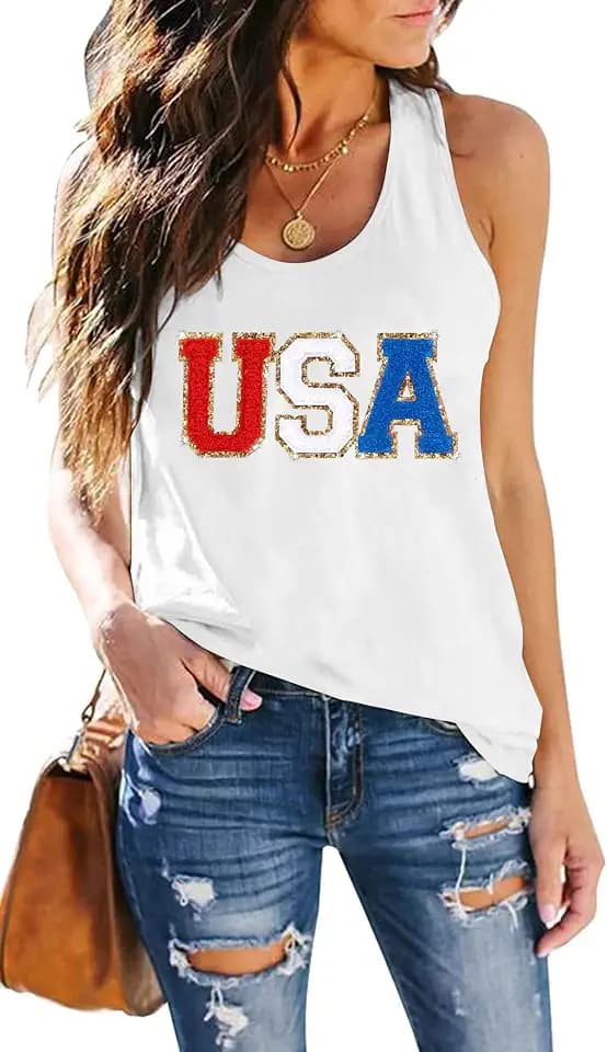 MEESHEEP American Flag Tank Top Women USA Star Sequin Sleeveless Tee Patriotic Shirt 4th of July Summer Vest Top