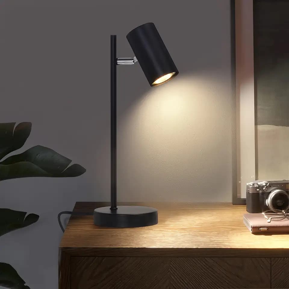 CBJKTX Nachttischlampe Schwarz Tischlampe Wohnzimmer Modern Schwenkbar 350°