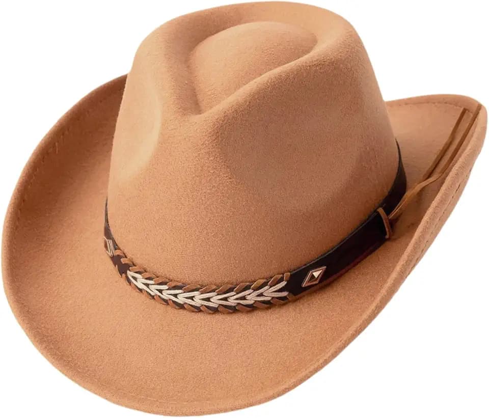 Hut für Herren und Damen, verstellbar, Vintage-Stil, breite Krempe, Fedora, Cowboy-, Cowgirl-Hut, Jazz-Hut mit Hutband, für Party, Alltag