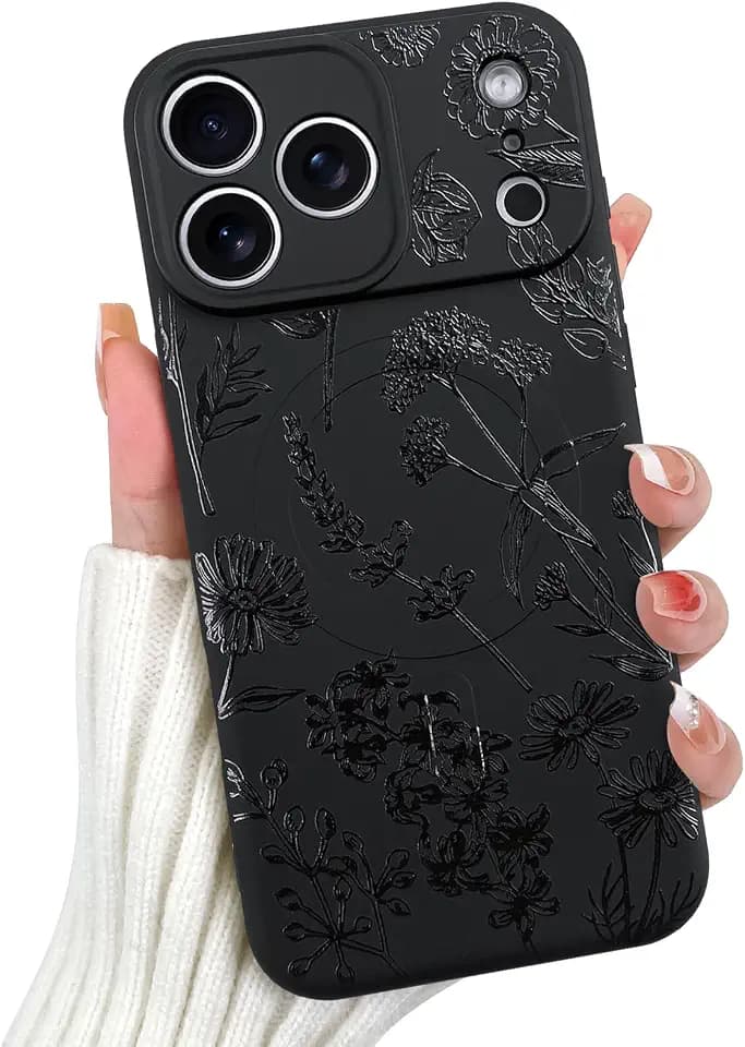 OOK Magnetic Cute Case for iPhone 17 Pro Max with Black Wild Floral