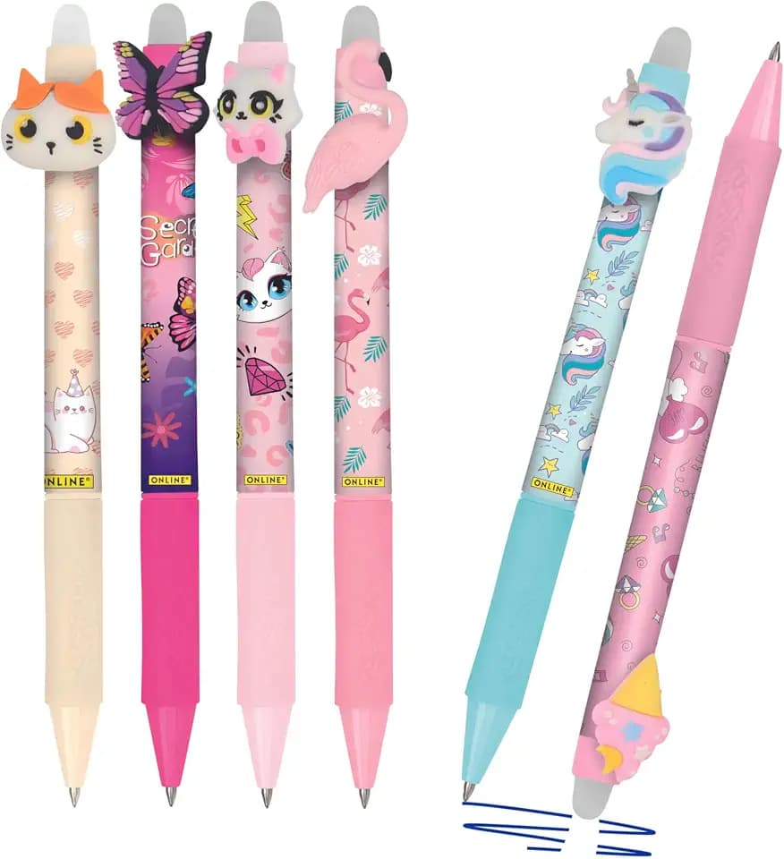 Online magiXX, 6x Radierstift Fun Girls I Gelschreiber blau radierbar mit 0,7mm Strichstärke I Tintenroller zum Schreibenlernen, Büro I kompatibel mit Frixion Mine I Radierbarer Kugelschreiber