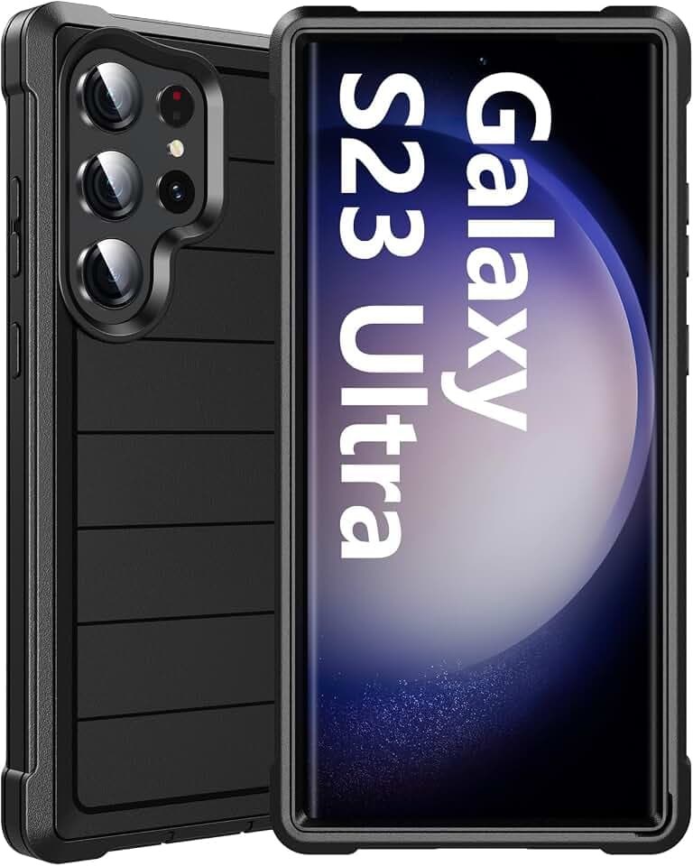 Hensinple for S23 Ultra Case, Heavy Duty Samsung Galaxy S23 Ultra Case 15FT Military Drop Protection Rugged Dual Layer Non-Slip Protective Shockproof Cover Case for Galaxy S23 Ultra-Black