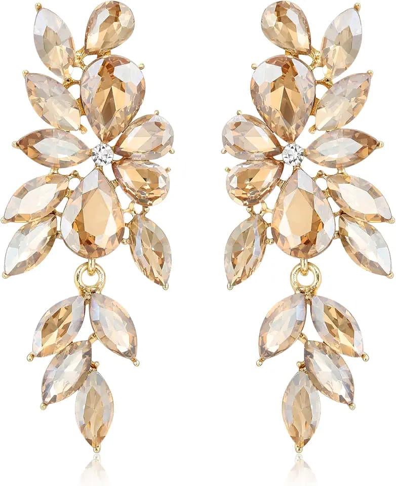 Crystal Marquise Drop Floral Wedding Costume Prom Statement Dangle Earrings