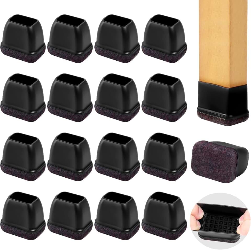 16PCS Small Rectangular Chair Leg Floor Protectors with Felt Pads, Black