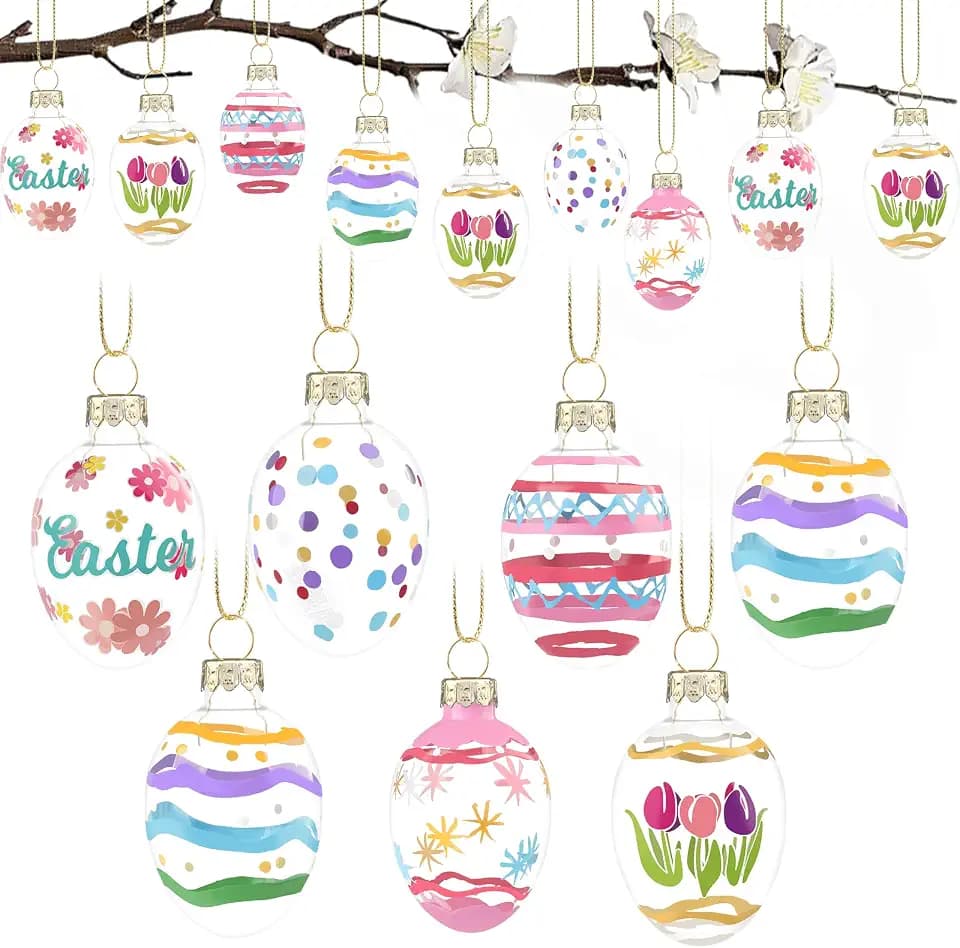 12 Stück Ostereier zum Aufhängen Glas-Osterei-Ornamente zum Aufhängen Ostern Ostereier Deko für Osterparty Dekoration Frühling, Frühling Heimdekoration