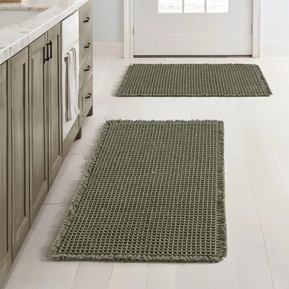 MIULEE Set of 2 Waffle Bathroom Rugs Boho Bath Mat Green 17x24 Inch