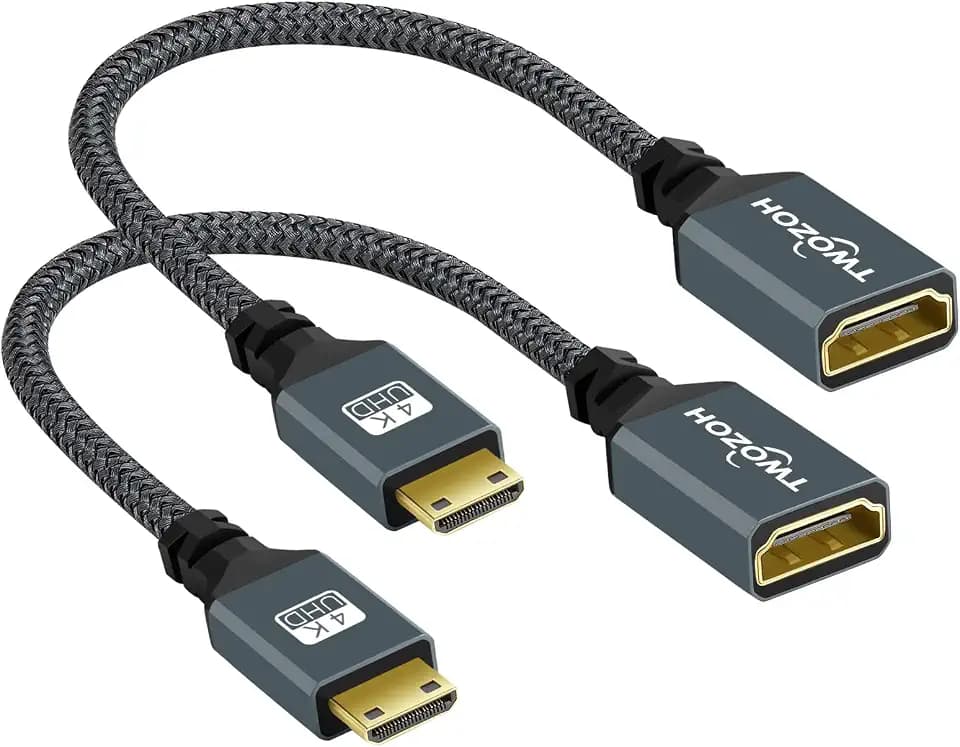 Twozoh Mini HDMI to HDMI Adapter 2 Pack, Mini HDMI Male to HDMI Female Braided Extension Cable Support 3D 4K 1080p Camcorder, Graphics Card, Laptop, Tablet, HDTV, Projector