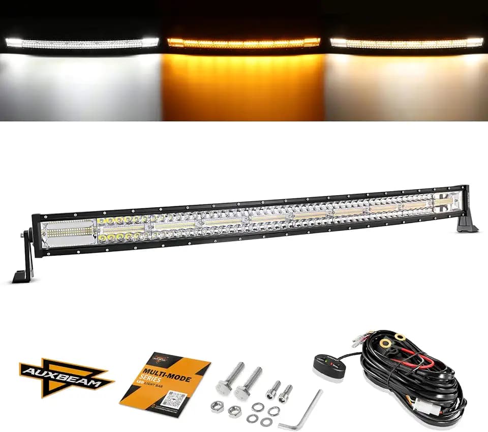 Auxbeam 42 Inch LED Light Bar 240W Curved 6 Modes Amber White Strobe Lights