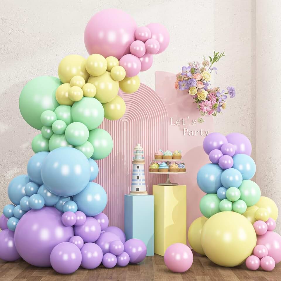 RUBFAC Pastel Balloons Different Sizes 135pcs for Birthday Arch