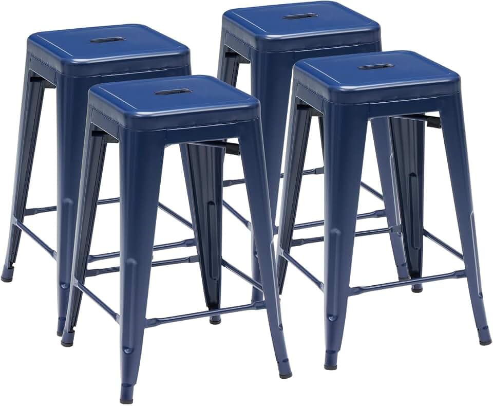 DUMOS Metal Bar Stools Set of 4, Counter Height Bar Stools