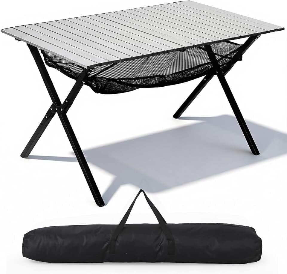 HAUSPROFI Campingtisch Klappbar 120x70x70cm Groß für 4-6 Personen, Klapptisch Aluminium 100 kg Belastbar, Falttisch mit Tragetasche, Outdoortisch Tragbar für Camping Picknick Garten Balkon, Silbern