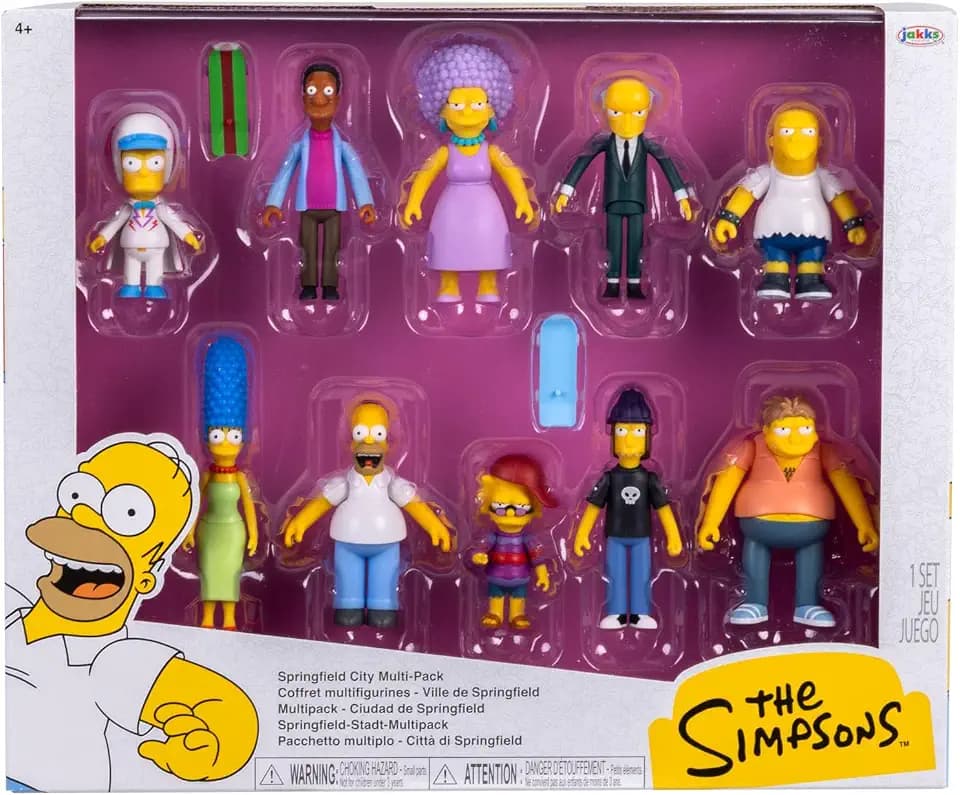 The Simpsons Springfield City 2.5" / 6.35cm Action Figure Multipack, Officially Licensed by Jakks Pacific, Includes 10 Scale Action Figures Inspired by, Collectable Simpsons Figures