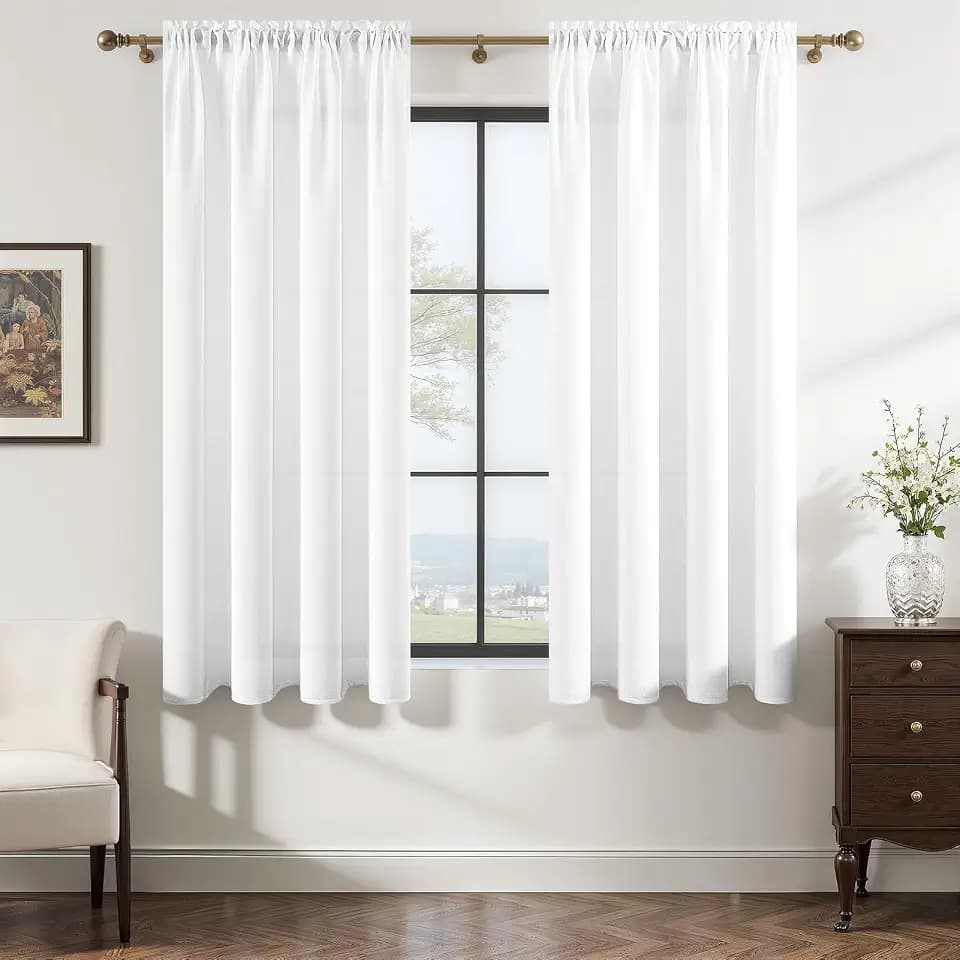 MRTREES Leinen-Vorhänge, halbtransparent, mit Stangentaschen, 114 cm Länge, kleines Fenster, Voile, Sichtschutzvorhänge für Schlafzimmer, Küche, Wohnzimmer, halbtransparent, 2 Paneele 137 x 114 cm