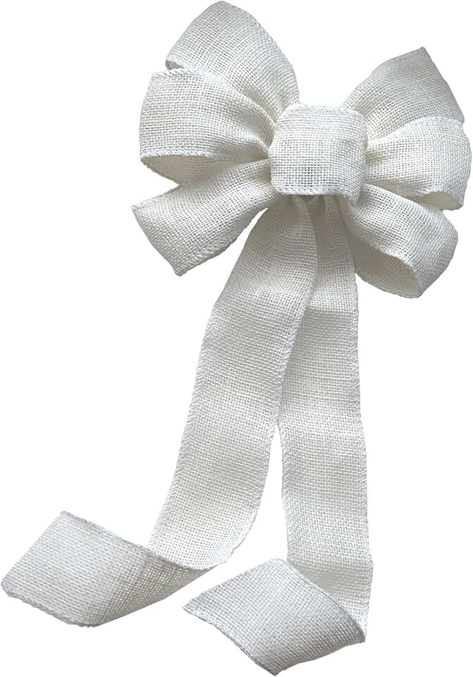 Off White Burlap Wedding Wreath Bow - 10" Wide x 18" Long