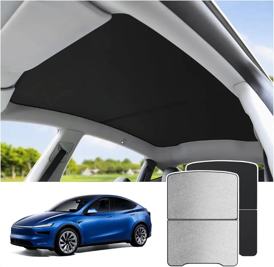 Tesla Model Y Juniper Sunshade Roof 2025-2026, Glass Roof Sunshade Heat Insulation UV Block Sunroof Shade, No-Sag Foldable Interior Accessories for Tesla Model Y Juniper Black