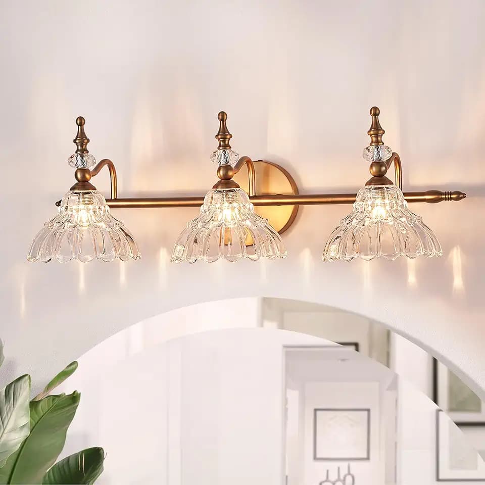 HDDFL Bathroom Vanity Lights Bathroom Lighting Fixtures Over Mirror Matte Brass 3 Lights Vanity Lighting Fixture Modern Wall Sconces for Bedroom Dressing Room Living Room