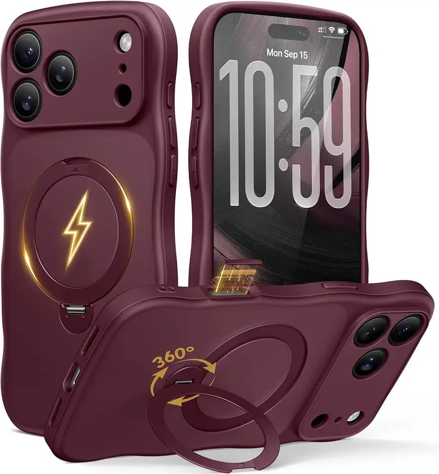 Magnetisch für iPhone 18 Pro Max & 17 Pro Max Hülle,360-Ständer,Burgund