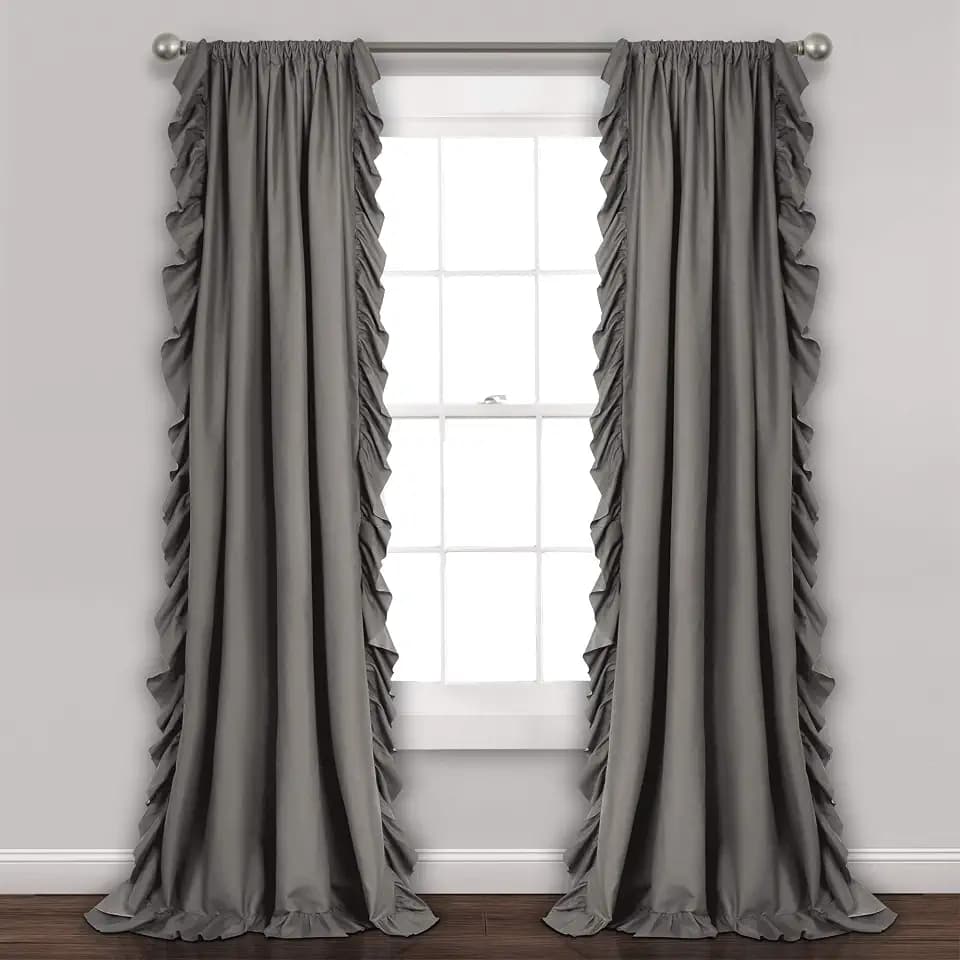 Lush Decor Reyna Ruffle Window Curtain Panel Set, Pair, 54" W x 108" L, Gray - Flowy Curtain Set - Romantic Ruffle Curtains for Bedroom, Living room, or Dining Room - Farmhouse & Cottage Home Decor