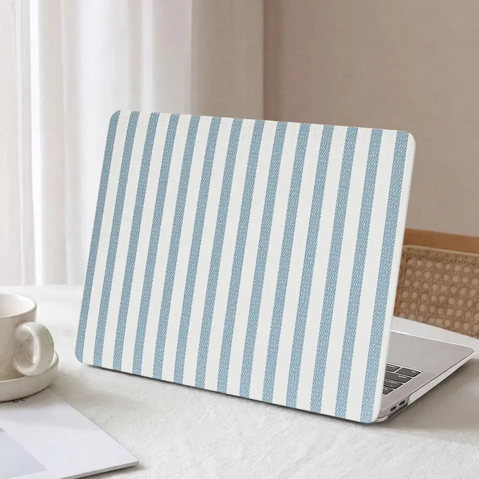 Seorsok Compatible with MacBook Air 13 Inch Case2022-2018 Release A1932 A2179 M1 A2337 Touch ID,Elegant Woven Fabric Leather Plastic Hard Shell with Keyboard Cover,Blue & White Stripes