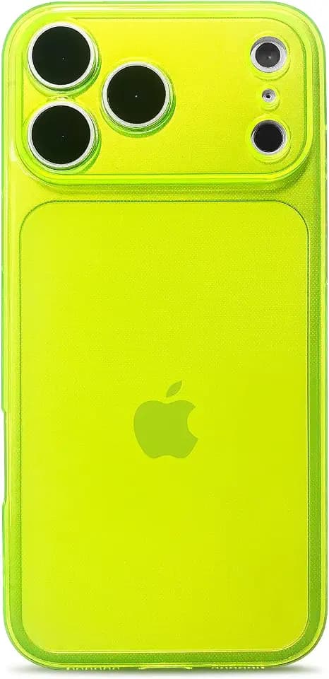 Compatible with iPhone 17 Pro Max Case, Neon Clear Case with Camera Lens Cover for Women Girls Slim Soft Silicone Protective Transparent Girly Case, Neon Yellow