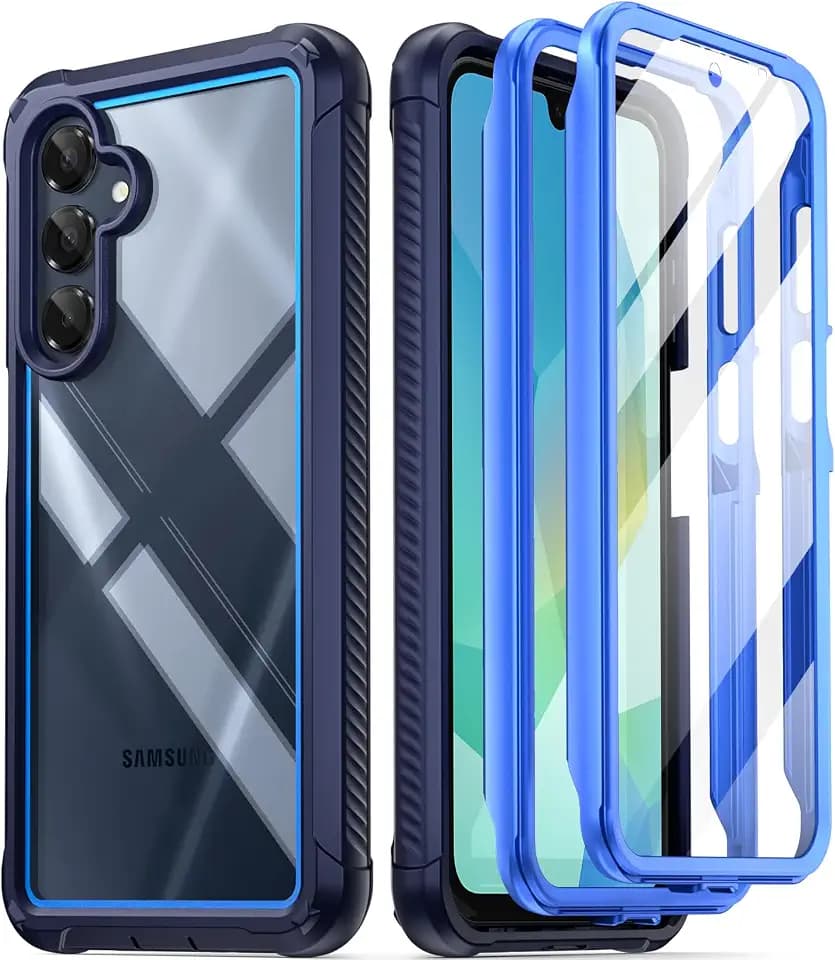 Poetic Guardian Hülle für Samsung Galaxy A16 4G/ 5G, [2 Frontrahmen] [20 FT Fallgetestet nach Militärstandard] Ganzkörper-Hybrid-Stoßschutzhülle mit integriertem Displayschutz, Blau/Klar