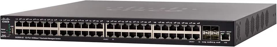 Cisco SX350X-52 Stackable Managed Switch mit 52 x 10-Gigabit-Ethernet-Ports (GbE), 48 x 10GBase-T-Ports Plus 4 x 10G Combo SFP+, eingeschränkter lebenslanger Schutz (SX350X-52-K9-EU)