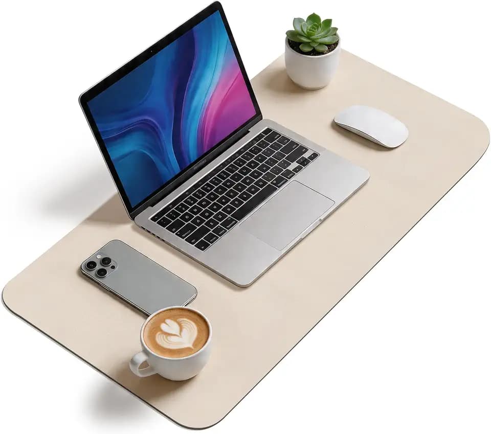YISH Schreibtischunterlage PU-Leder Mousepad, Unterlage Schreibtisch Rutschfeste 80x40cm Wasserdichter für Laptop/Tastatur/Maus Büro und Zuhause (Beige)