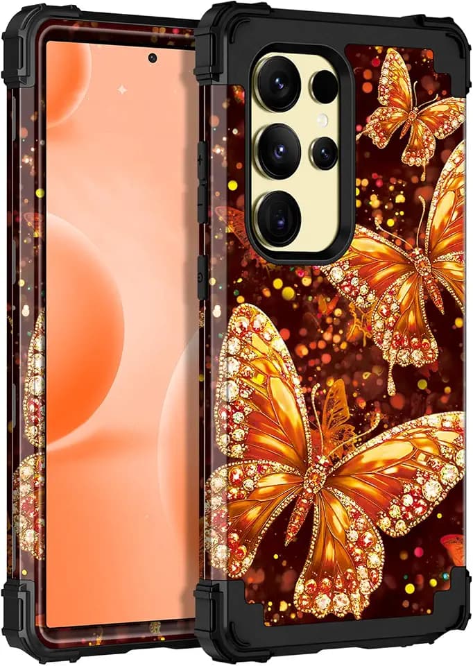 Miqala for Galaxy S24 Ultra 5G Case,Glow in The Dark Three Layer Heavy Duty Shockproof Full Protection Hard Plastic Bumper+Soft Silicone Protective Case for Samsung Galaxy S24 Ultra 6.8 inch,Orange