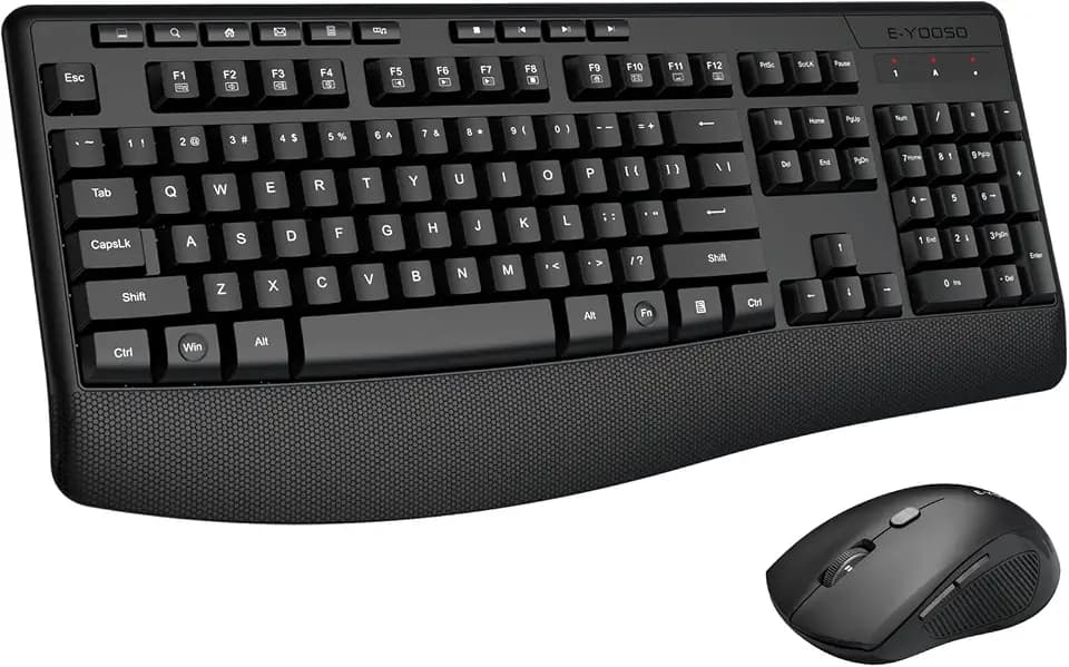 Wireless Keyboard and Mouse Combo, Full Size Ergonomic with Wrist Rest