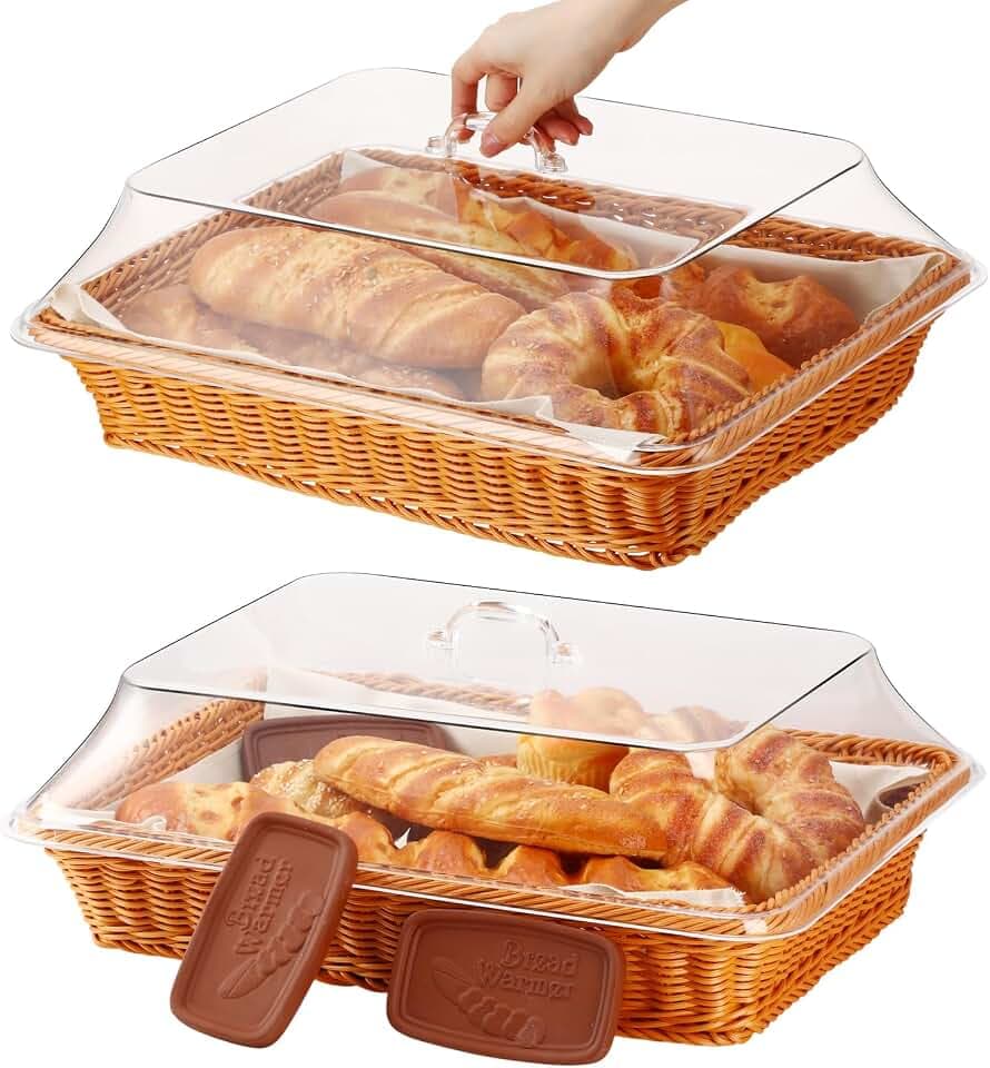 LemonRoad 18 x 14 x 6 Inch Bread Warmer Basket with Stone Sets for Food