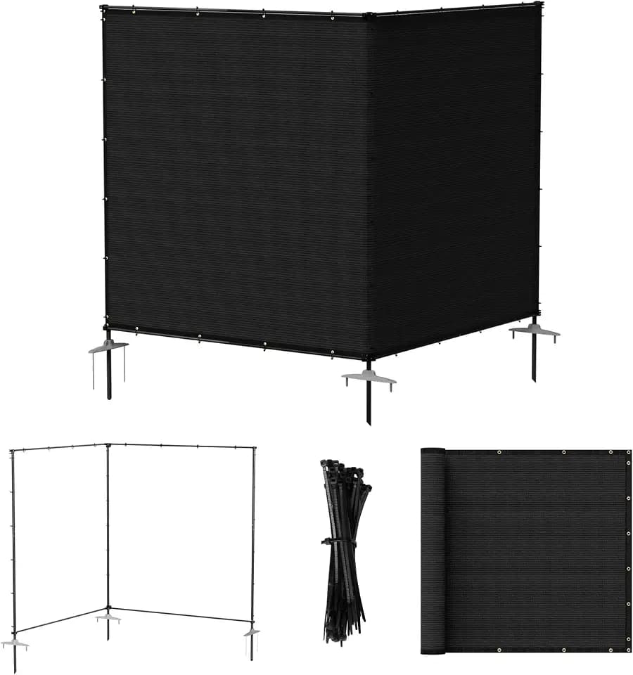 Bynbbur 5'x12' Outdoor Privacy Screen Freestanding with Iron Poles and Stakes, Temporary Dog Fencing, Backyard Divider, Metal Garden Fence for Pool Patio Barrier Border, Black