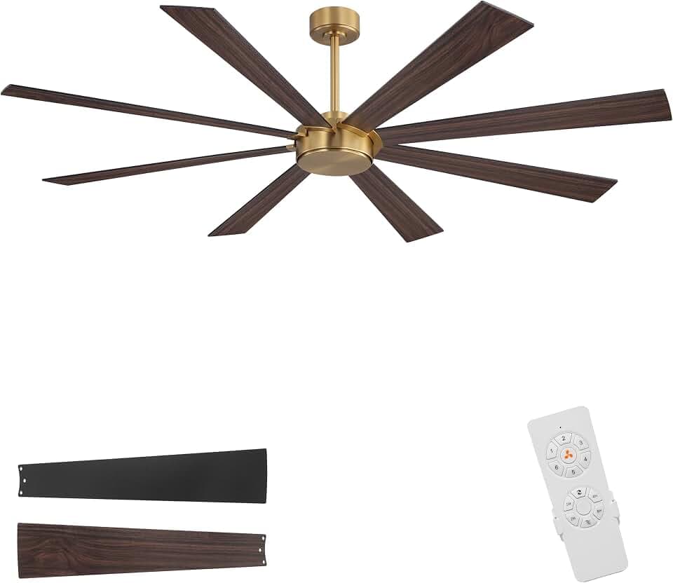 WINGBO 60" Ceiling Fan without Light, Modern Large Ceiling Fan with Remote Control, 6-Speed Reversible Noiseless DC Motor, Gold and Walnut/Black Blades for Living Room, Bedroom & Covered Outdoor