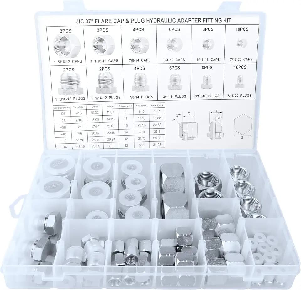 64pcs JIC Plug and Cap Kit JIC 37Degree Flare Thread Hydraulic Hose Fitting