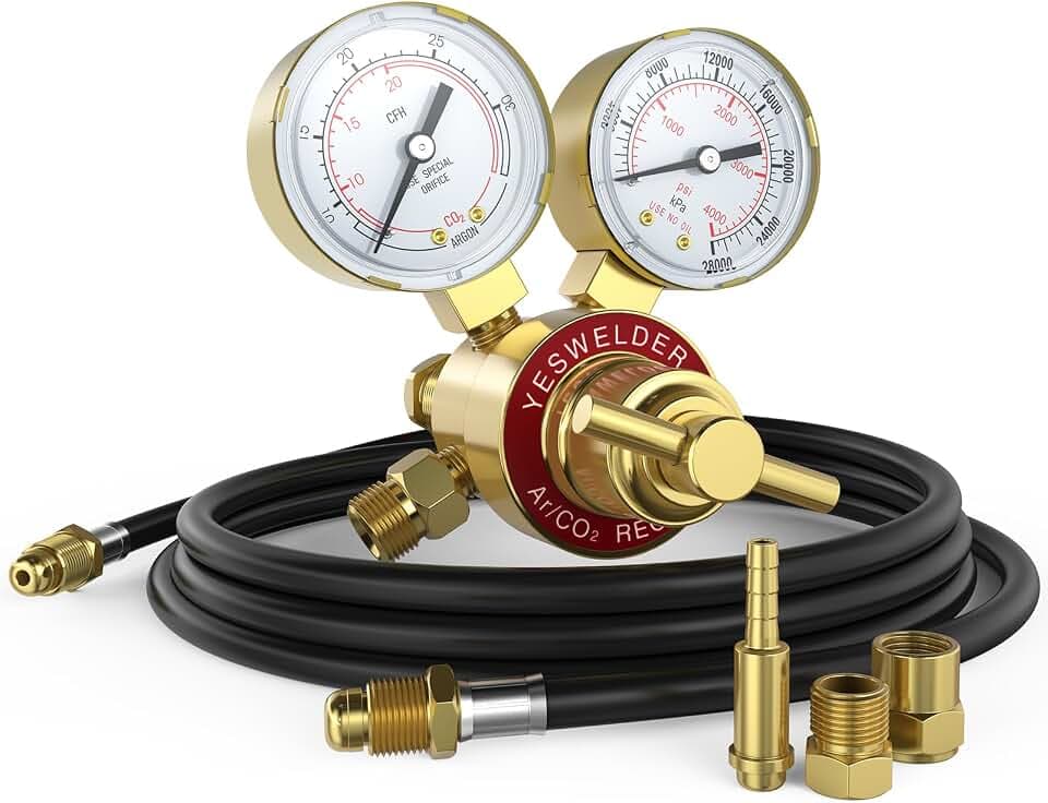 YESWELDER Argon CO2 Regulator with 8.2 ft Hose 0-4000 PSI Gauges Gas