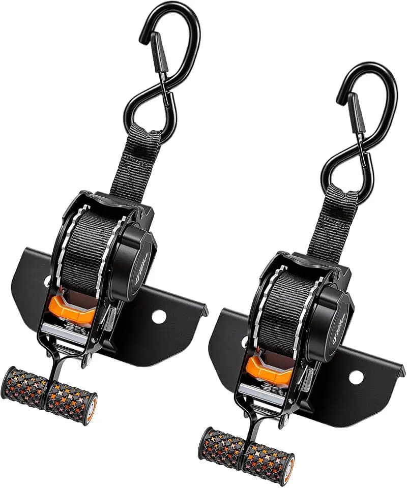 JOYTUTUS 2PCS Retractable Ratchet Straps for Square Tube, 2-Pack Heavy Duty 10'x1'' Auto Retracting Tie Down Straps, 1,500lb Break Strength, Black