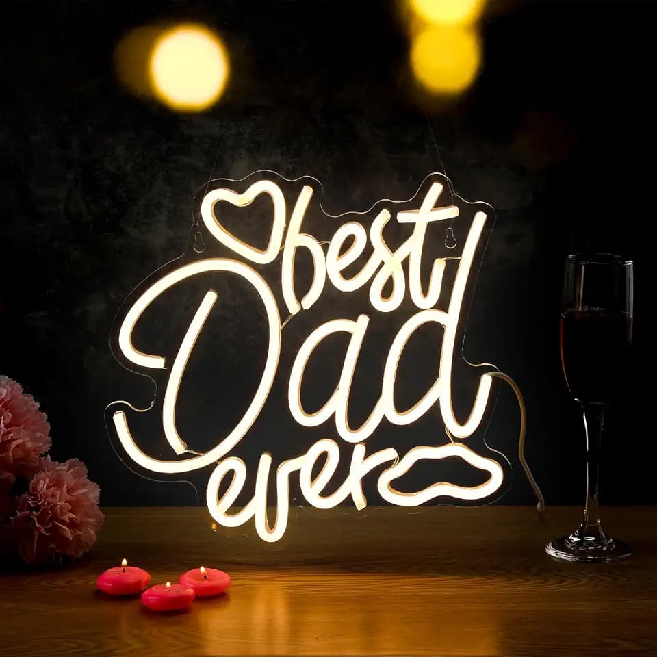 Baquler Best Dad Ever LED Lights Neon Sign Gift for Father's Day Wall Decor Express You Grateful to USB Decorative Home Bedroom Aesthetic Illuminated Wall Signs