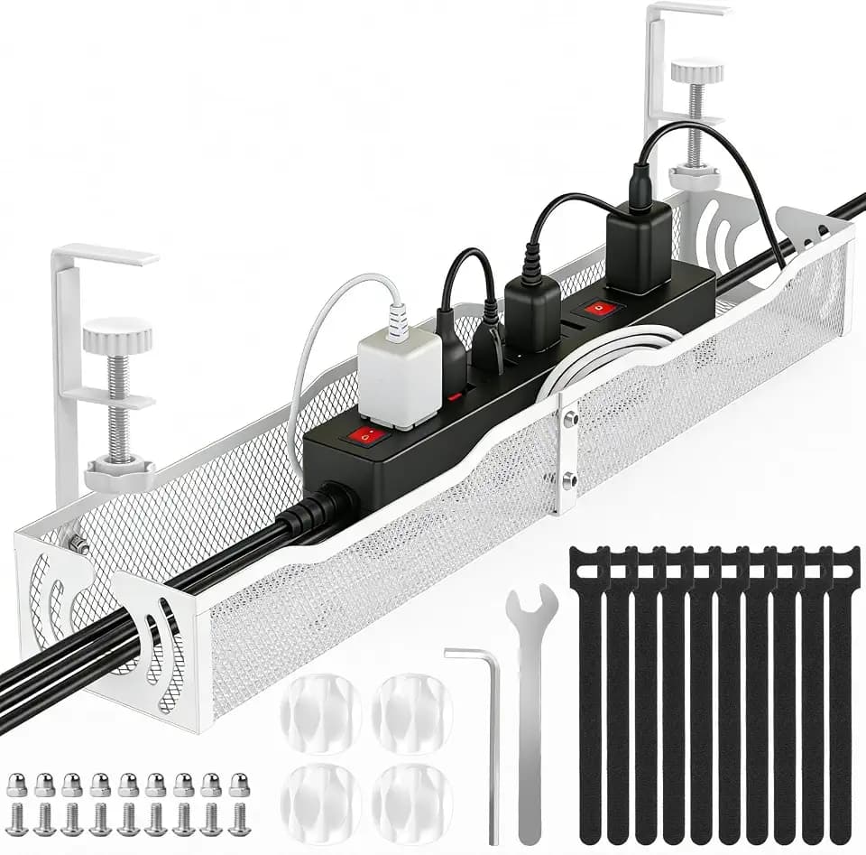 Cable Management, 25.3'' Under Desk Cable Management Tray No Drill