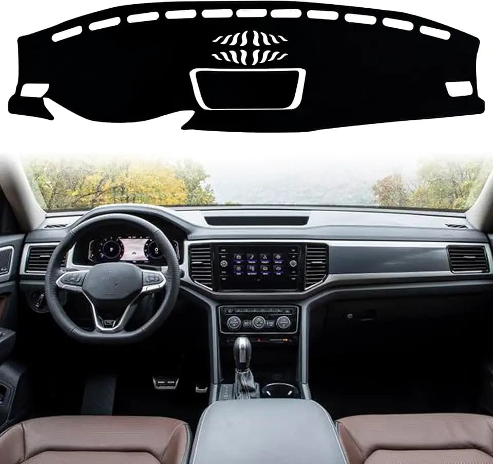 Dash Mat Cover Interior Dashboard Protection pad Compatible with Volkswagen Atlas SUV S SE SEL and SEL Premium 2018-2023 Sunshade Glare UV Rays Protector (Black Trim)