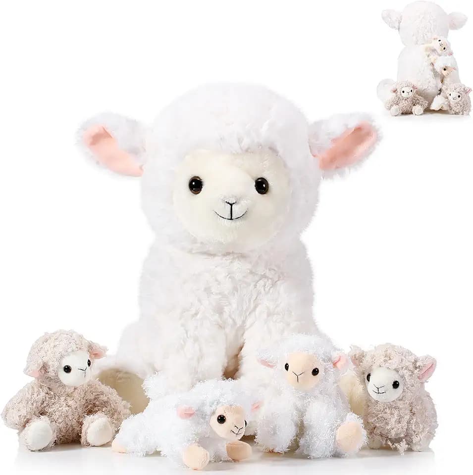 5 Pcs Lamb Stuffed Animal Toys Sets, Mommy with 4 Cute Babies, Lovely Style